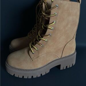 Tan Lace-Up Ankle Boots